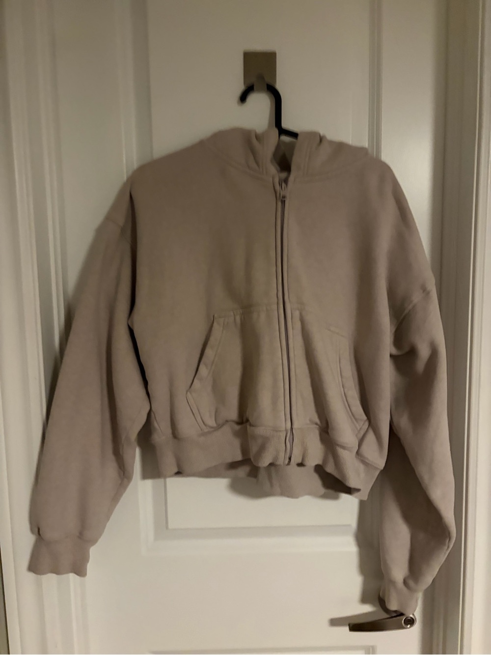 Cropped Zip-Up Hoodie in oatmeal